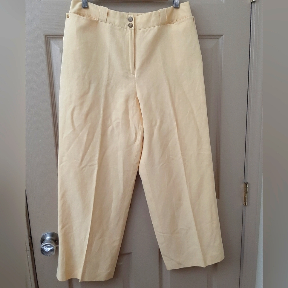 Women's Talbots Pastel Egg Nog Yellow Capri Pants Silk And Linen.
